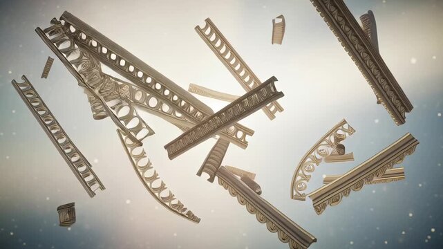 Assorted metal bracket pieces falling down.