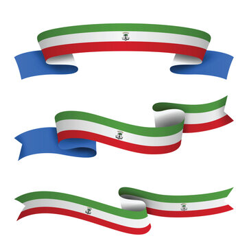 EQUATORIAL GUINEA Ribbon Flag Set, EQUATORIAL GUINEA National Flag Banner Collection with Wavy Ribbon Design
