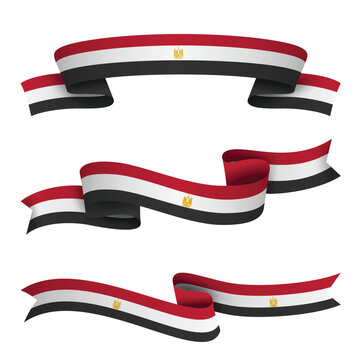 EGYPT Ribbon Flag Set, EGYPT National Flag Banner Collection with Wavy Ribbon Design