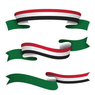 SUDAN Ribbon Flag Set, SUDAN National Flag Banner Collection with Wavy Ribbon Design