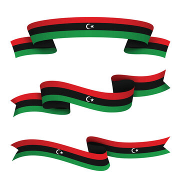 LIBYA Ribbon Flag Set, LIBYA National Flag Banner Collection with Wavy Ribbon Design