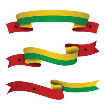 Guinea-Bissau Ribbon Flag Set, Guinea-Bissau National Flag Banner Collection with Wavy Ribbon Design