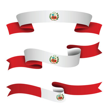 Peru Ribbon Flag Set, Peru National Flag Banner Collection with Wavy Ribbon Design