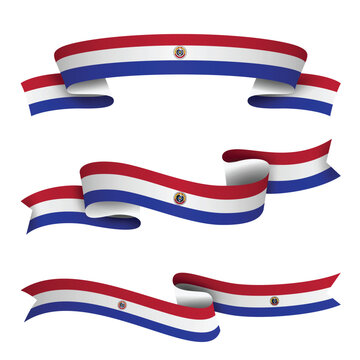 PARAGUAY Ribbon Flag Set, PARAGUAY National Flag Banner Collection with Wavy Ribbon Design