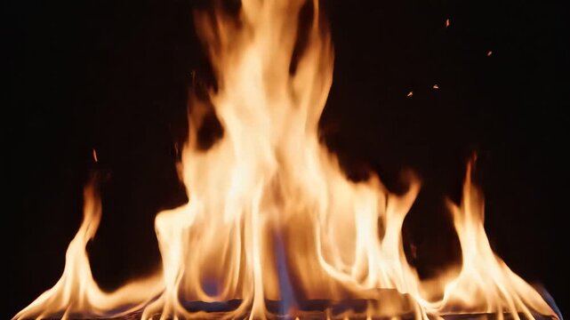 Closeup of vibrant orange flames dancing against a dark background.