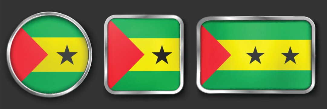 Sao Tome and Principe Metallic Flag Collection, Circular, Square and Rectangular Sao Tome and Principe Flag Badges Set