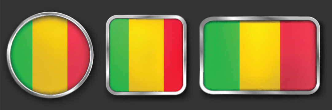 MALI Metallic Flag Collection, Circular, Square and Rectangular MALI Flag Badges Set