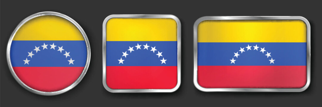 VENEZUELA Metallic Flag Collection, Circular, Square and Rectangular VENEZUELA Flag Badges Set