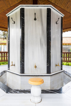 Wudhu, or wudu, ablution faucet facility in Mosque. Ablution area for muslims in mosque