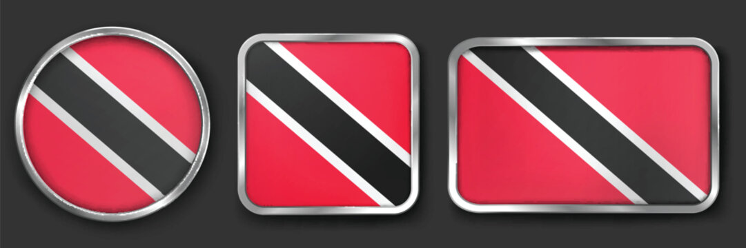 Trinidad And Tobago Metallic Flag Collection, Circular, Square and Rectangular Trinidad And Tobago Flag Badges Set