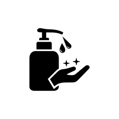 A black silhouette depicts hand hygiene with soap and water emphasizing cleanliness silhouette