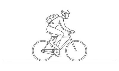 Naklejka premium Cyclist riding a road bicycle in continuous one line drawing style. maybe he want to going to school or campus
