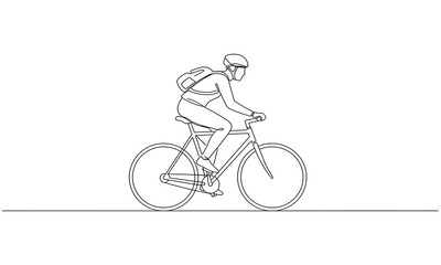 Obraz premium Cyclist riding a road bicycle in continuous one line drawing style. maybe he want to going to school or campus