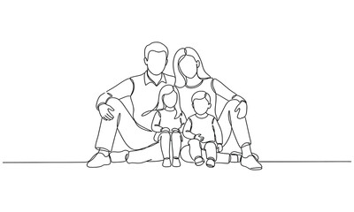 Obraz premium Happy family outline drawing art vector illustration