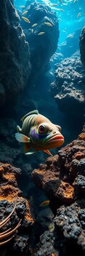 Giant Frontosa cichlid patrols the rocky depths of Lake Tanganyika, a true rift lake treasure,  exotic aquarium fish,  rare aquatic life