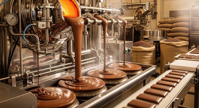 Chocolate Production Line in Industrial Factory Setting.