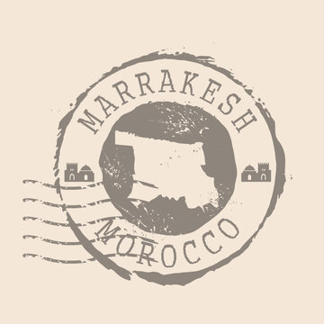 Stamp Postal Marrakesh is city of Morocco. Map Silhouette rubber Seal.  Design Retro Travel. Seal of Map Marrakesh grunge  for your design.  EPS10