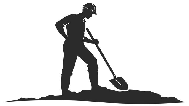 Construction Worker with Shovel Silhouette Vector &ndash; Male Laborer in Hard Hat Icon
