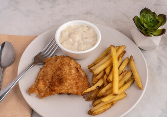 baked cod  with  chowder and french fries