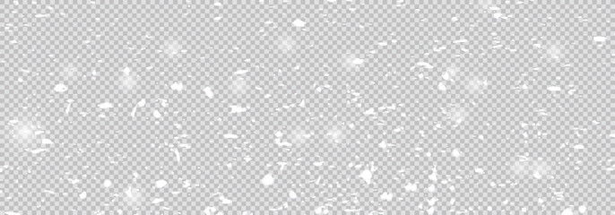 Freeze motion of natural snow falling on transparent background. Falling down real snowflakes © Creative