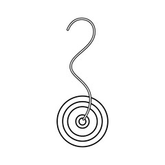 Fishing bobber or float with a hook, line art drawing on a white background. © Lili