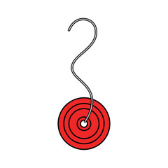 Colorful red fishing bobber or float with a hook, isolated on a white background. © Lili