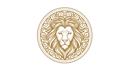 Elegant Lion Head Emblem with Ornate Scrollwork - Royal Gold Design © Heri_s99