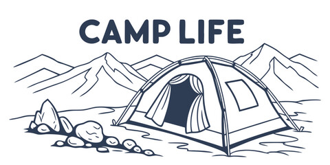 A serene campsite nestled in a forest with a tent and a campfire under the stars Vector © RABBI