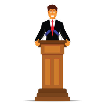 Politician speaking at a podium clipart flat design