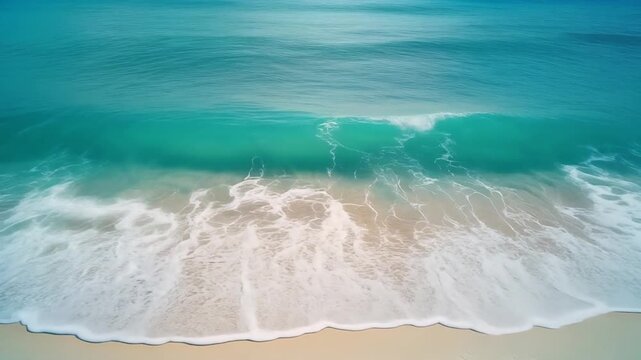 gentle ocean waves rolling onto a tropical beach, clear turquoise water, soft foam movement, relaxing natural scenery, bright daylight, static camera, ultra realistic, 4k, 5 seconds, stable footage, c