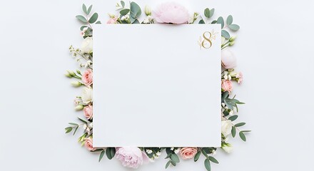 Fototapeta premium Elegant floral design with blank card and gold accents for wedding or event invitations