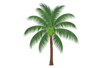 An appealing vibrant tropical coconut palm tree illustration showcasing green leaves and a cluster of young coconuts