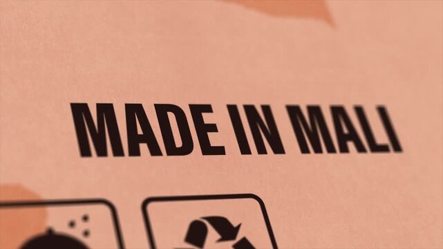 Made in MALI Label on Cardboard Box, Animated MALI Manufacturing Export Concept