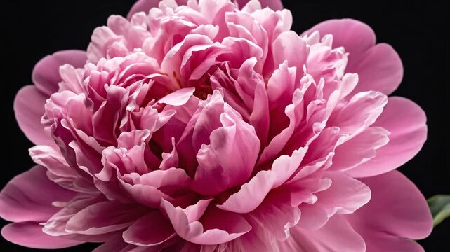Closeup of a beautiful pink peony flower blooming in slow motion 1.