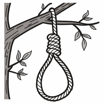 A detailed illustration of a noose hanging from a tree branch. Vector