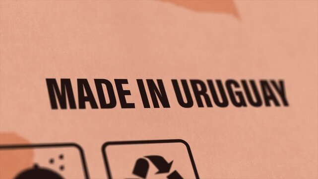 Made in Uruguay Label on Cardboard Box, Animated Uruguay Manufacturing Export Concept