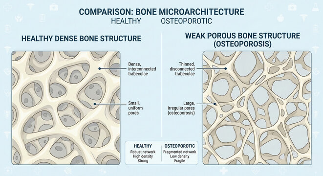 Healthy Bone vs Osteoporosis Microarchitecture Comparison