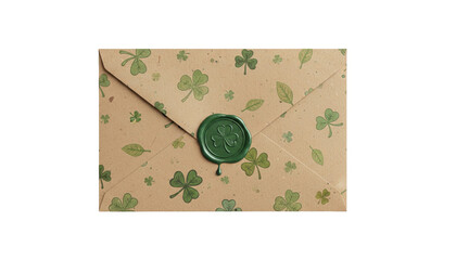Shamrock envelope with green wax seal on paper