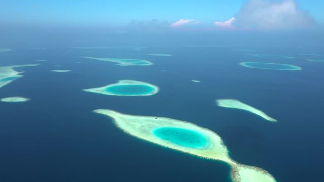 Maldives Coral Atolls from High-Altitude Aerial, Indian Ocean