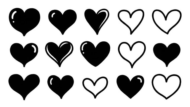 Collection of hand-drawn heart shapes in doodle style