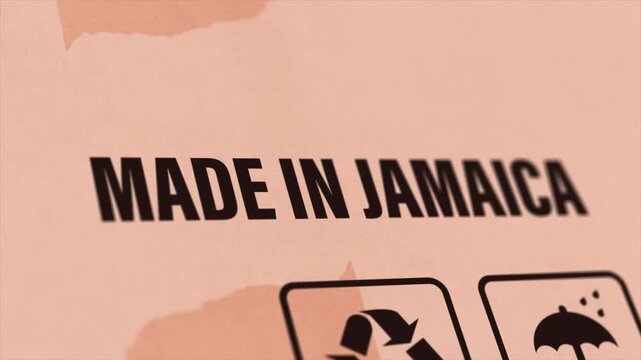 Made in JAMAICA Label on Cardboard Box, Animated JAMAICA Manufacturing Export Concept