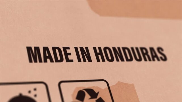 Made in HONDURAS Label on Cardboard Box, Animated HONDURAS Manufacturing Export Concept