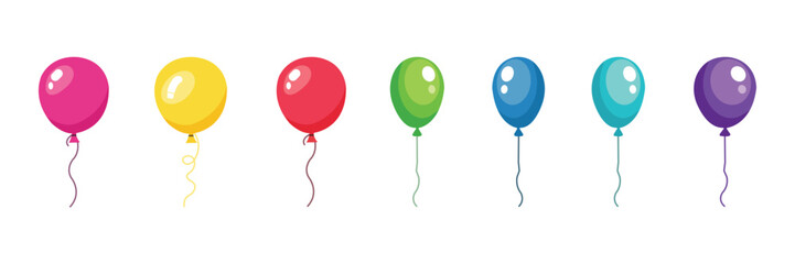 Bright colorful balloon set with curly ribbon strings birthday party celebration decoration vector. © IconMark Pro
