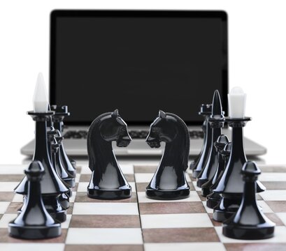 Wooden chess figures on a classic chessboard