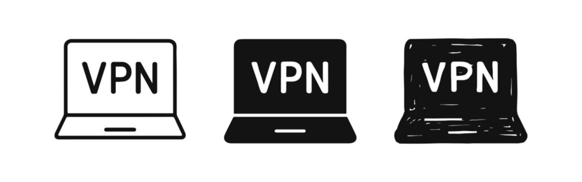 Laptop with VPN Icon Set for Virtual Private Network and Online Security and Privacy Illustrations