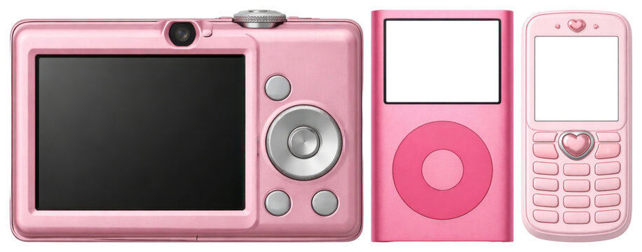 PNG Retro pink gadgets collection on transparent background