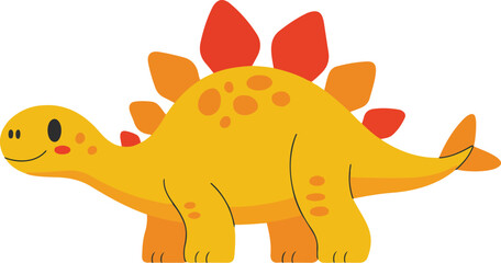 Cute Cartoon Stegosaurus Vector Friendly Yellow Dinosaur with Colorful Plates © Maklachur