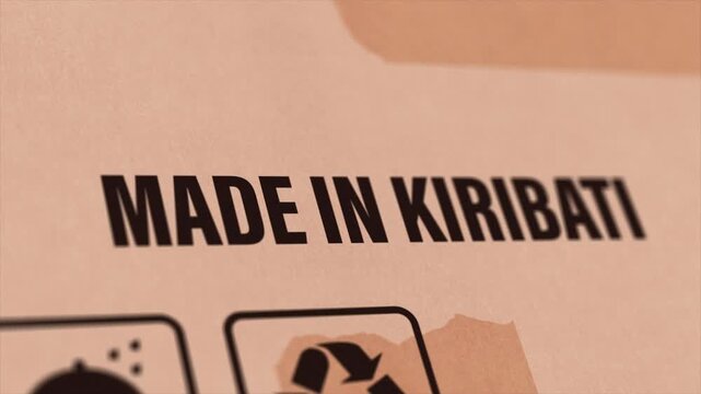 Made in KIRIBATI Label on Cardboard Box, Animated KIRIBATI Manufacturing Export Concept