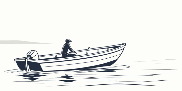 A person in a small boat on a calm body of water Vector
