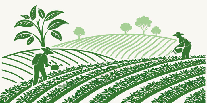 A serene landscape of rolling hills and lush greenery under a clear blue sky Vector